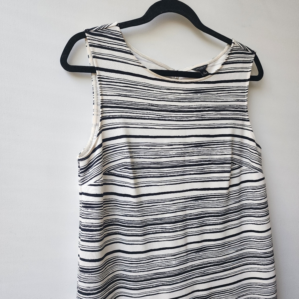 Ann Taylor Striped Shift Black & White Sleeveless Dress Stretchy sz 6 Lace Scoop - Picture 6 of 7